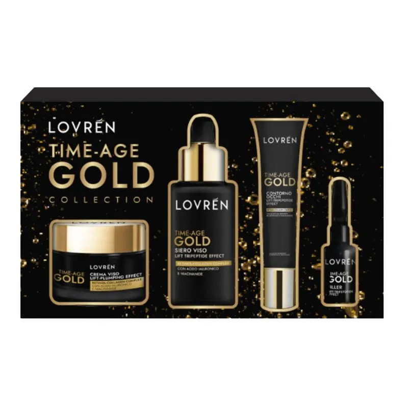 Lovrén zestaw Time-Age Gold: krem z retinolem i niacynamidami 30ml + serum przeciwstarzeniowe z tripeptydem-28 30ml + serum liftingujące pod oczy z peptydami 15ml + filler ampułka z peptydami 5ml