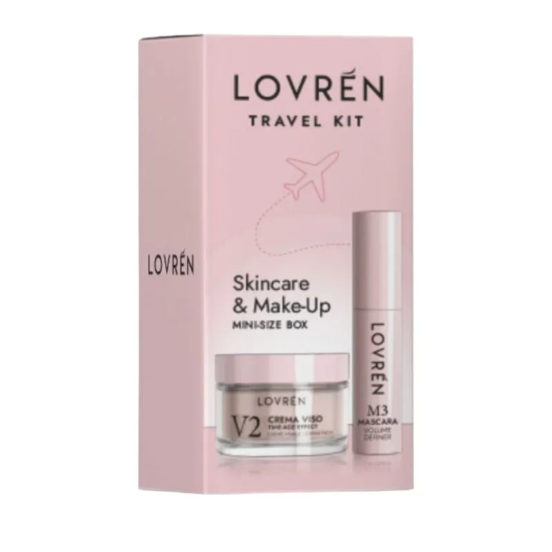 Lovrén zestaw podróżny: M3 Mascara Mini Extra Gęstość, 5 ml + uUjędrniający i odżywczy krem do twarzy z peptydami i kwasem hialuronowym, przeciw oznakom starzenia, V2 Time-Age Effect, 15 ml