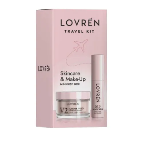 Lovrén zestaw podróżny: M3 Mascara Mini Extra Gęstość, 5 ml + uUjędrniający i odżywczy krem do twarzy z peptydami i kwasem hialuronowym, przeciw oznakom starzenia, V2 Time-Age Effect, 15 ml