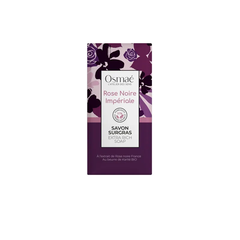 Odżywcze mydło roślinne z masłem shea o zapachu IMPERIAL BLACK ROSE kwiaty czarnej róży i wanilii, kostka 100 g