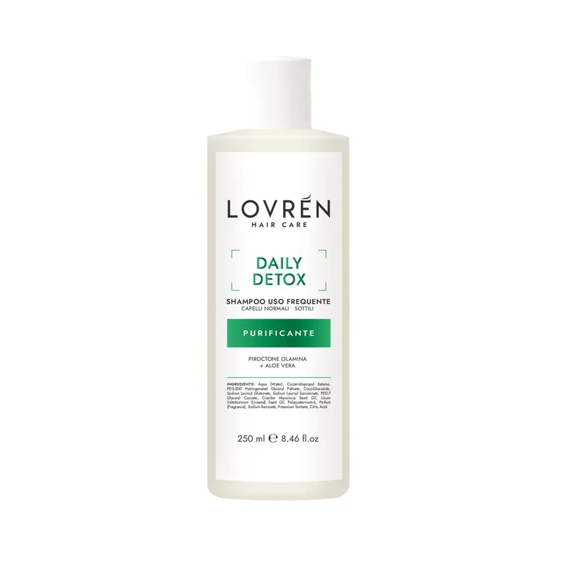 Lovrén szampon oczyszczający do włosów przetłuszczających się z ekstraktem matchy, aloesu i kameli oraz piroktonem olaminy DAILY DETOX , 250 ML