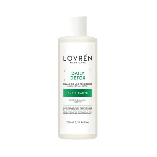 Lovrén szampon oczyszczający do włosów przetłuszczających się z ekstraktem matchy, aloesu i kameli oraz piroktonem olaminy DAILY DETOX , 250 ML