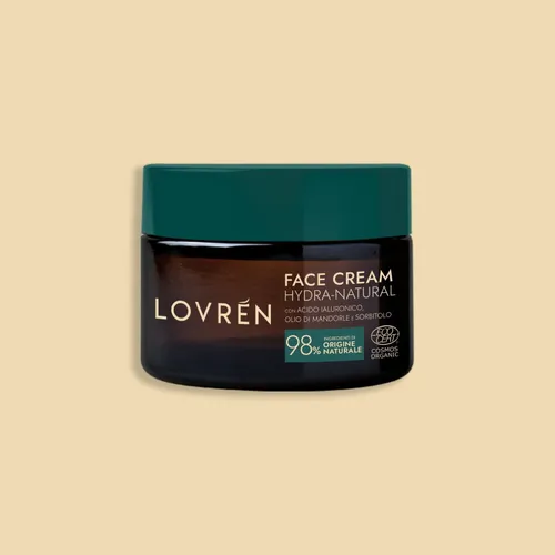 Lovrén organiczny krem nawilżający do skóry wrażliwej, z kwasem hialuronowym, olejem migdałowym i sorbitolem, 50 ml