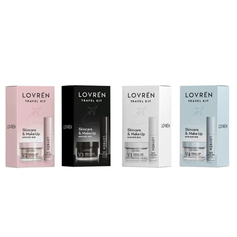 Lovrén zestaw podróżny: M3 Mascara Mini Extra Gęstość, 5 ml + uUjędrniający i odżywczy krem do twarzy z peptydami i kwasem hialuronowym, przeciw oznakom starzenia, V2 Time-Age Effect, 15 ml