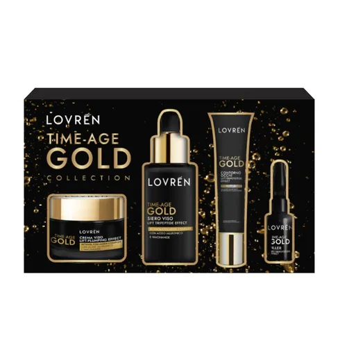 Lovrén zestaw Time-Age Gold: krem z retinolem i niacynamidami 30ml + serum przeciwstarzeniowe z tripeptydem-28 30ml + serum liftingujące pod oczy z peptydami 15ml + filler ampułka z peptydami 5ml