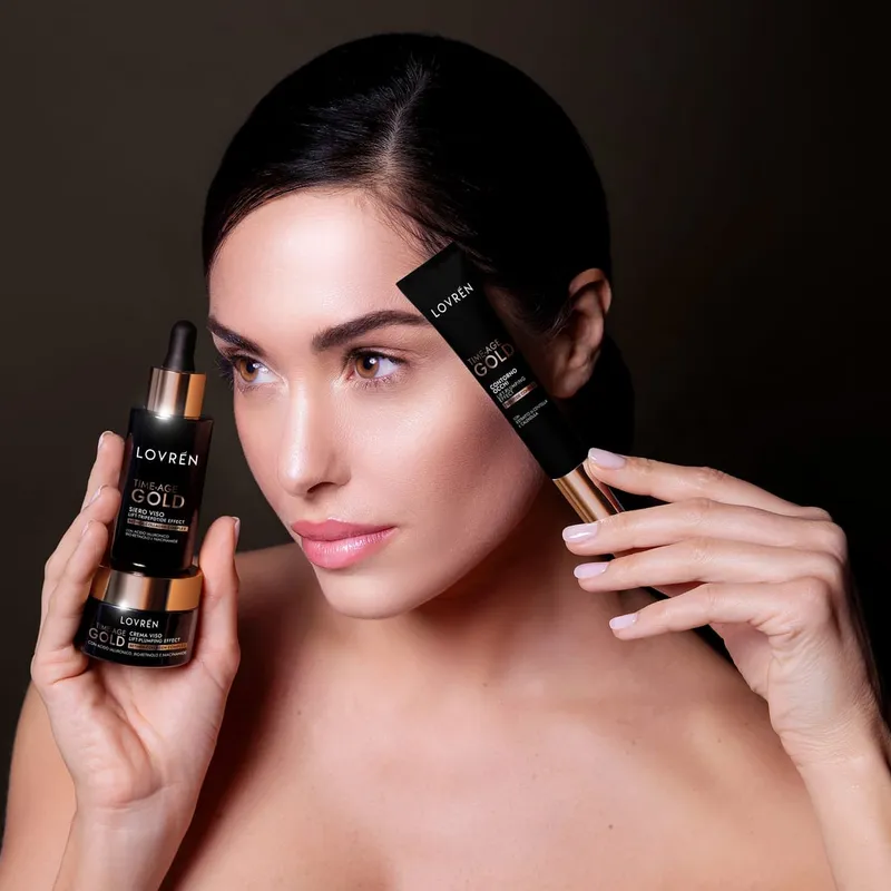 Lovrén zestaw Time-Age Gold: krem z retinolem i niacynamidami 30ml + serum przeciwstarzeniowe z tripeptydem-28 30ml + serum liftingujące pod oczy z peptydami 15ml + filler ampułka z peptydami 5ml