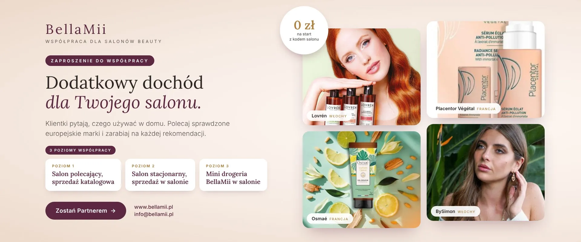 BellaMii, współpraca dla salonów beauty. Dodatkowy dochód dla Twojego salonu: polecaj sprawdzone europejskie marki i zarabiaj na każdej rekomendacji. Zostań partnerem.